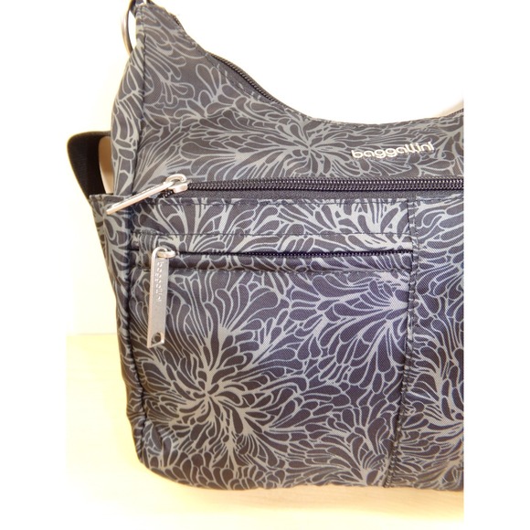 Baggallini Free Time Crossbody Purse Midnight Blossom Black Gray - Picture 2 of 8